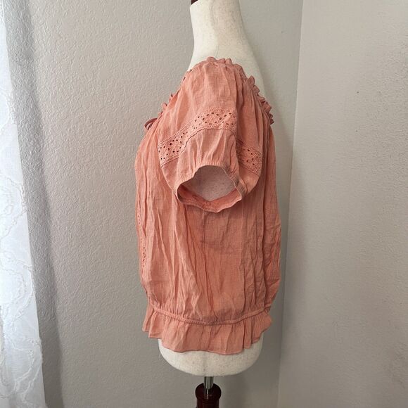 The General Good Stitch Fix Womens Peasant Top XL Orange Short Sleeve Cottagcore - Picture 4 of 10